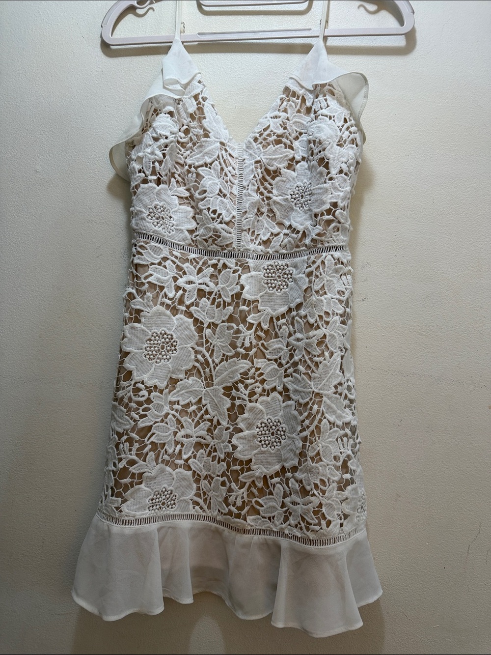 White Floral Crochet Mini Dress S